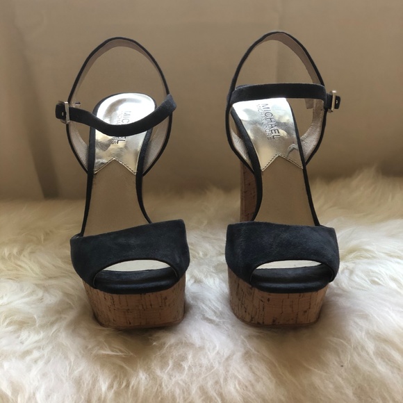 Michael Kors Blue Suede Platform Heeled Sandals - Picture 3 of 6